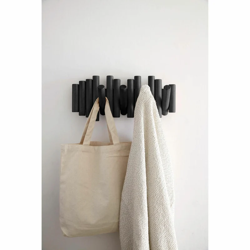 Umbra Garderobenleiste Picket, mit 5 Garderobenhaken, Wanddeko, Garderobe, Kiefernholz, Schwarz, 1011471-040