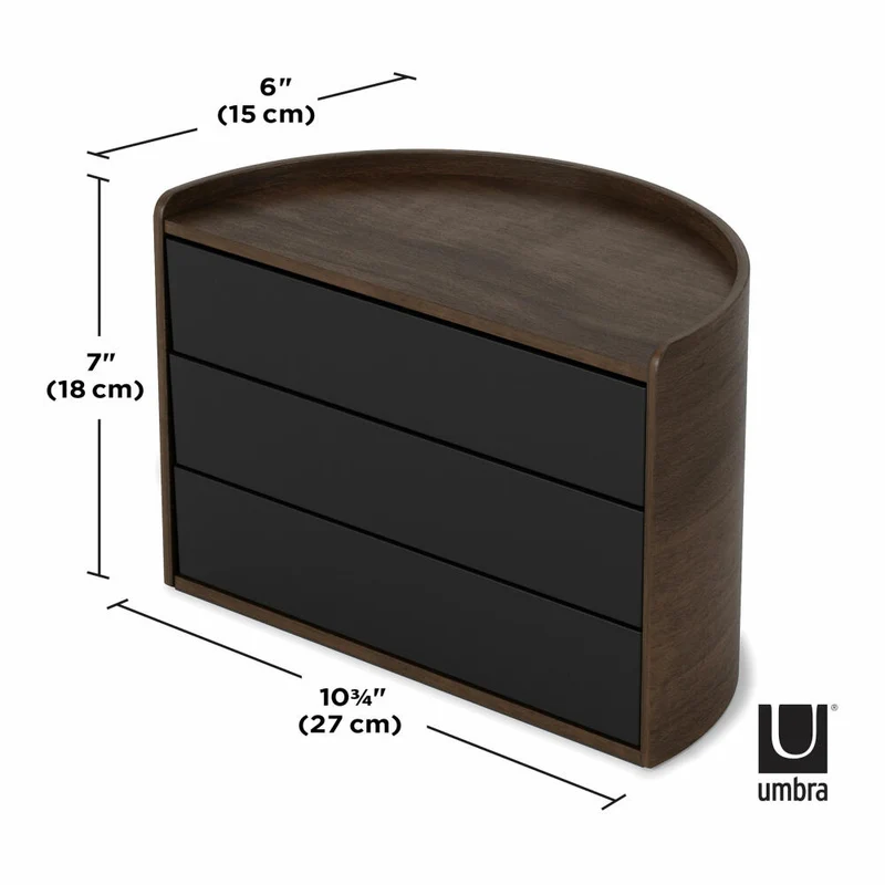 Umbra Schmuckaufbewahrung Moona, Makeup Organizer, Schmuckbehälter, 3-lagig, Schwarz, Walnuss, 1014748-048