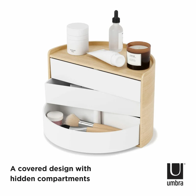 Umbra Schmuckaufbewahrung Moona, Makeup Organizer, Schmuckbehälter, 3-lagig, Weiß, Natur, 1014748-668