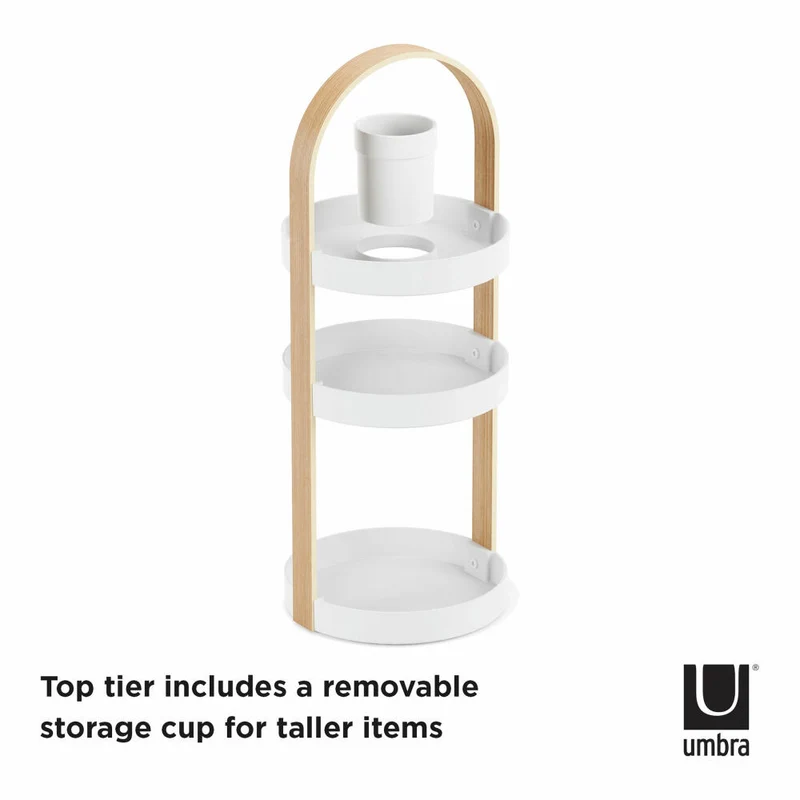 Umbra Organizer Bellwood, Aufbewahrung für Kosmetik und Make-Up, 3-stufig, Weiß, Natur, 1015098-668