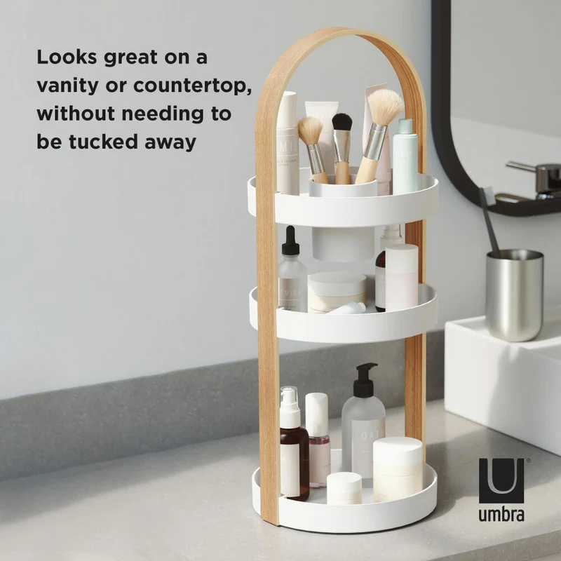Umbra Organizer Bellwood, Aufbewahrung für Kosmetik und Make-Up, 3-stufig, Weiß, Natur, 1015098-668