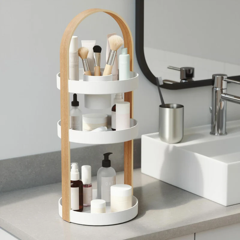 Umbra Organizer Bellwood, Aufbewahrung für Kosmetik und Make-Up, 3-stufig, Weiß, Natur, 1015098-668