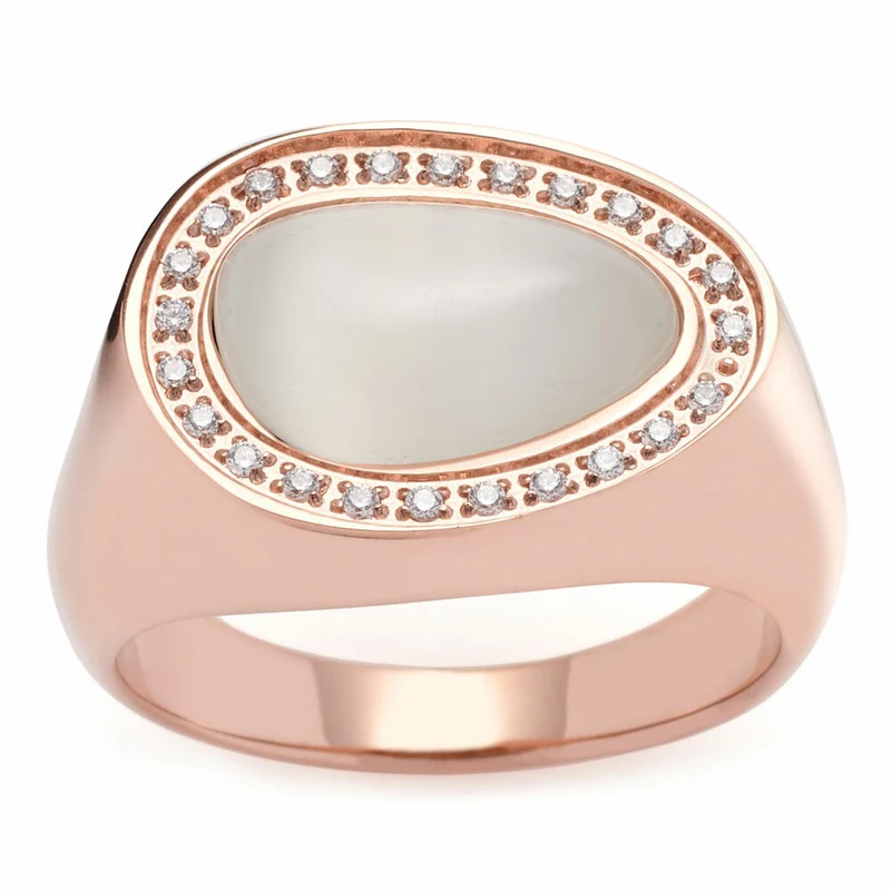 Leonardo Jewels Ring Amisa, Fingerring, Modeschmuck, Größe 17, Edelstahl IP rosé gold, Cats Eye, Zirkon, 019641