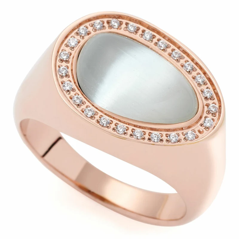 Leonardo Jewels Ring Amisa, Fingerring, Modeschmuck, Größe 17, Edelstahl IP rosé gold, Cats Eye, Zirkon, 019641